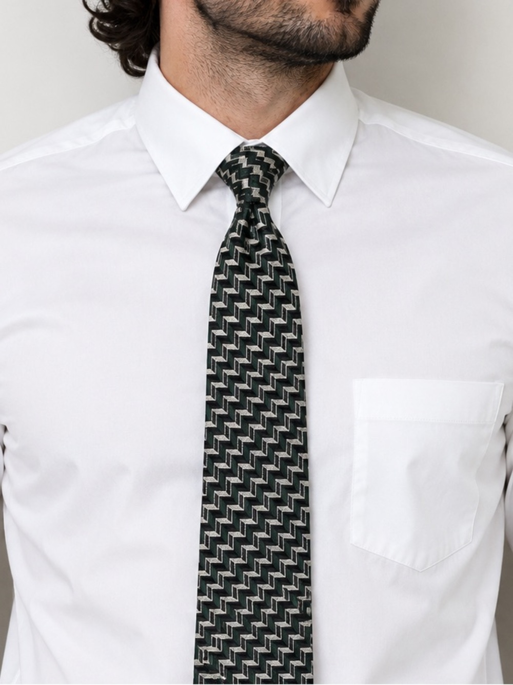Polo Ralph Lauren Silk Tie Dark Green Grey Geometric Basketweave 58.5x4